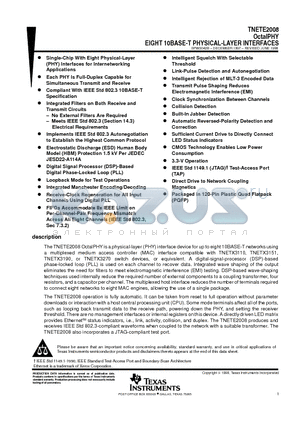 TNETE2008 datasheet - OctalPHY EIGHT 10BASE-T PHYSICAL-LAYER INTERFACES