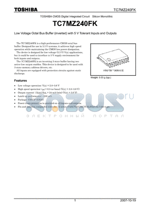 TC7MZ240FK datasheet - Low Voltage Octal Bus Buffer (inverted) with 5 V Tolerant Inputs and Outputs