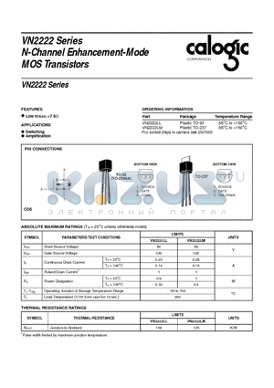 VN2222LM datasheet - N-Channel Enhancement-Mode MOS Transistors