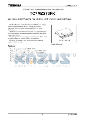TC7MZ273FK datasheet - Low-Voltage Octal D-Type Flip-Flop with Clear with 5-V Tolerant Inputs and Outputs