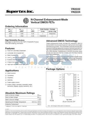 VN2224N3 datasheet - N-Channel Enhancement-Mode Vertical DMOS FETs