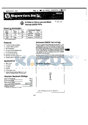 VN22A datasheet - N-Channel Enhancement-Mode Vertical DMOS FETs