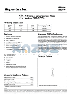 VN2406 datasheet - N-Channel Enhancement-Mode Vertical DMOS FETs