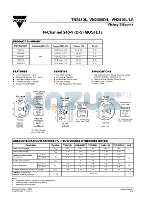 VN2410L datasheet - N-Channel 240-V (D-S) MOSFETs