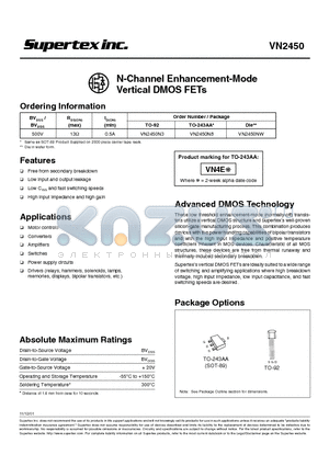 VN2450 datasheet - N-Channel Enhancement-Mode Vertical DMOS FETs