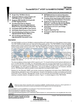 TNETX4080 datasheet - ThunderSWITCH IIE 8-PORT 10-/100-MBIT/S ETHERNETE SWITCH