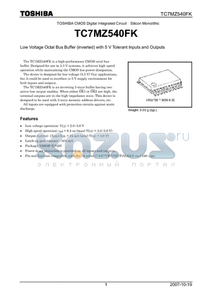 TC7MZ540FK_07 datasheet - Low Voltage Octal Bus Buffer (inverted) with 5 V Tolerant Inputs and Outputs