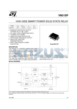 VN31SP datasheet - HIGH SIDE SMART POWER SOLID STATE RELAY