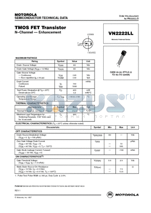VN2222LL datasheet - TMOS FET Transistor