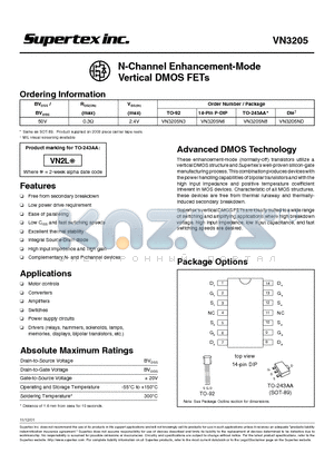 VN3205N3 datasheet - N-Channel Enhancement-Mode Vertical DMOS FETs