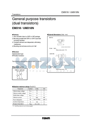 UMX18N datasheet - General purpose transistors (dual transistors)