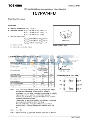 TC7PA14FU datasheet - Dual Schmitt Inverter