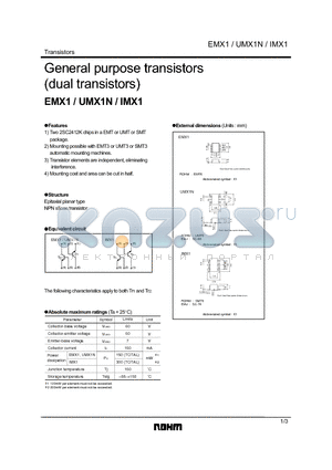 UMX1N datasheet - General purpose transistors (dual transistors)