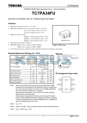 TC7PA34FU_07 datasheet - Dual Non-Invert Buffer with 3.6 V Tolerant Input and Output