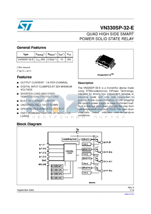 VN330SPTR-32-E datasheet - QUAD HIGH SIDE SMART POWER SOLID STATE RELAY