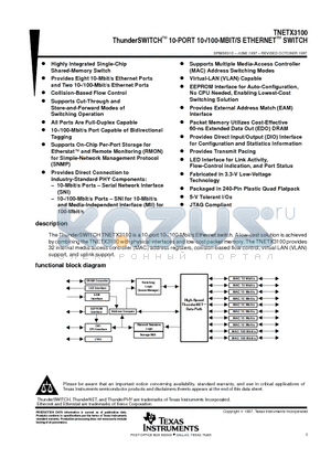 TNETX3100PGC datasheet - ThunderSWITCHE 10-PORT 10-/100-MBIT/S ETHERNETE SWITCH