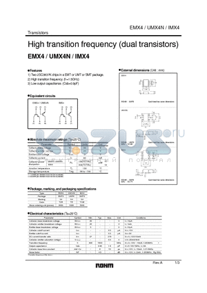 UMX4N datasheet - High transition frequency (dual transistors)