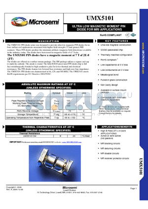 UMX5101 datasheet - ULTRA LOW MAGNETIC MOMENT PIN DIODE FOR MRI APPLICATIONS