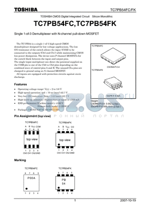 TC7PB54FK datasheet - Single 1-of-3 Demultiplexer with N-channel pull-down MOSFET