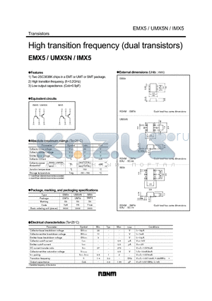 UMX5N datasheet - High transition frequency (dual transistors)