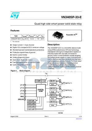 VN340SP-33-E datasheet - Quad high side smart power solid state relay