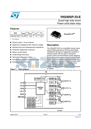 VN340SPTR-E datasheet - Quad high side smart Power solid state relay