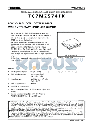 TC7MZ574FK datasheet - LOW-VOLTAGE OCTAL D-TYPE FLIP-FLOP WITH 5V TOLERANT INPUTS AND OUTPUTS