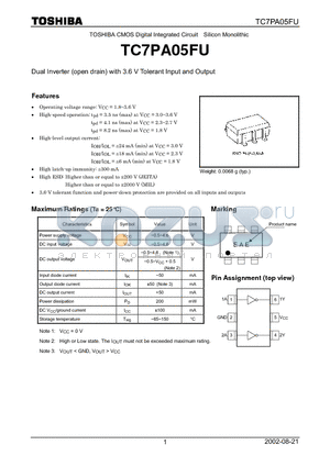 TC7PA05FU datasheet - TOSHIBA CMOS Digital Integrated Circuit Silicon Monolithic