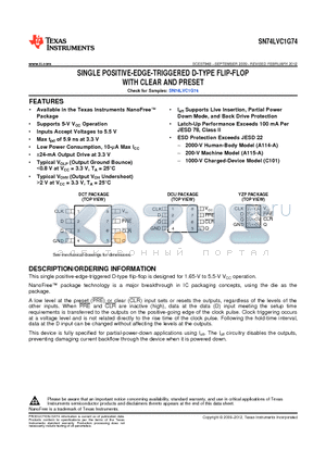 SN74LVC1G74DCT3 datasheet - SINGLE POSITIVE-EDGE-TRIGGERED D-TYPE FLIP-FLOP WITH CLEAR AND PRESET