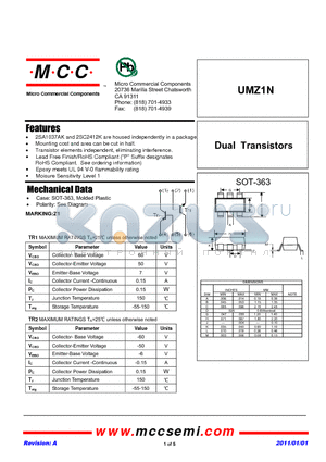 UMZ1N datasheet - Dual Transistors