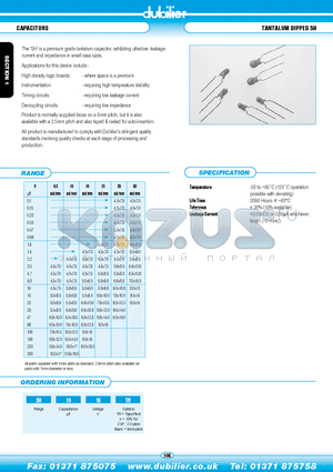 SH1016 datasheet - CAPACITORS TANTALUM DIPPED SH