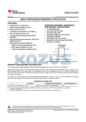 SN74LVC1G79-EP datasheet - SINGLE POSITIVE-EDGE-TRIGGERED D-TYPE FLIP-FLOP