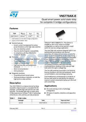VN5770AKTR-E datasheet - Quad smart power solid state relay for complete H bridge configurations