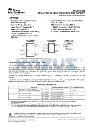 SN74LVC1G80DBVTE4 datasheet - SINGLE POSITIVE-EDGE-TRIGGERED D-TYPE FLIP-FLOP