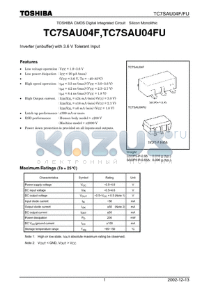 TC7SAU04F datasheet - TOSHIBA CMOS Digital Integrated Circuit Silicon Monolithic