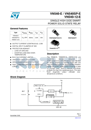 VN540-E datasheet - SINGLE HIGH SIDE SMART POWER SOLID STATE RELAY