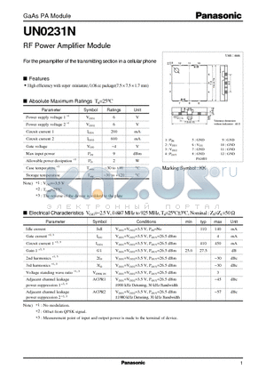 UN0231N datasheet - RF Power Amplifier Module