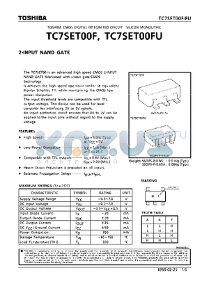 TC7SET00F datasheet - 2-INPUT NAND GATE