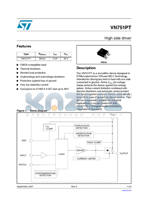 VN751PT13TR datasheet - High side driver