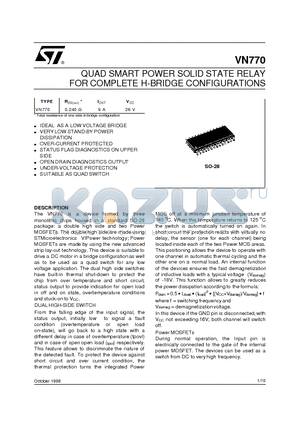 VN770 datasheet - QUAD SMART POWER SOLID STATE RELAY FOR COMPLETE H-BRIDGE CONFIGURATIONS