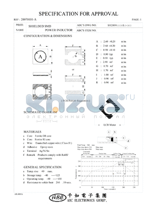 SH20091R0YL datasheet - SHIELDED SMD POWER INDUCTOR