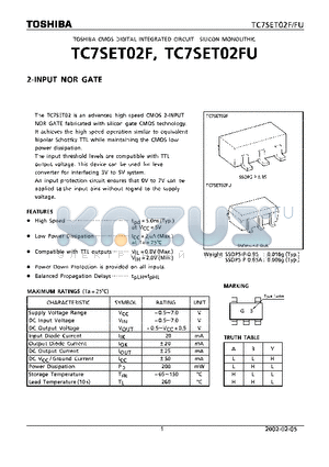 TC7SET02F datasheet - 2-INPUT NOR GATE