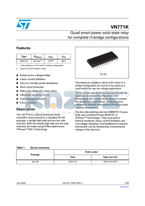 VN771K datasheet - Quad smart power solid state relay for complete H-bridge configurations
