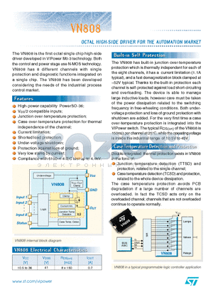 VN808 datasheet - OCTAL HIGH SIDE DRIVER FOR THE AUTOMATION MARKET