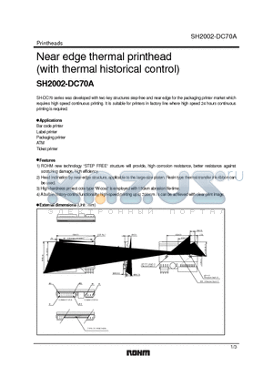SH2002-DC70A datasheet - Near edge thermal printhead (with thermal historical control)