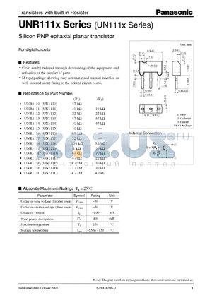 UN1110 datasheet - Silicon PNP epitaxial planer transistor