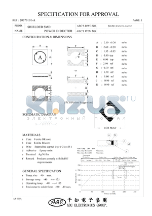 SH2013220YL datasheet - SHIELDED SMD POWER INDUCTOR