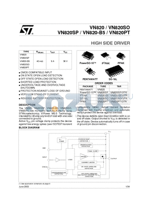 VN820-B5 datasheet - HIGH SIDE DRIVER