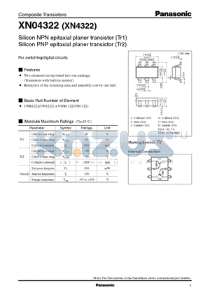 UN1122 datasheet - Composite Transistors Silicon NPN epitaxial planer transistor (Tr1) Silicon PNP epitaxial planer transistor (Tr2)