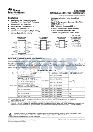 SN74LVC1G98DBVTE4 datasheet - CONFIGURABLE MULTIPLE-FUNCTION GATE